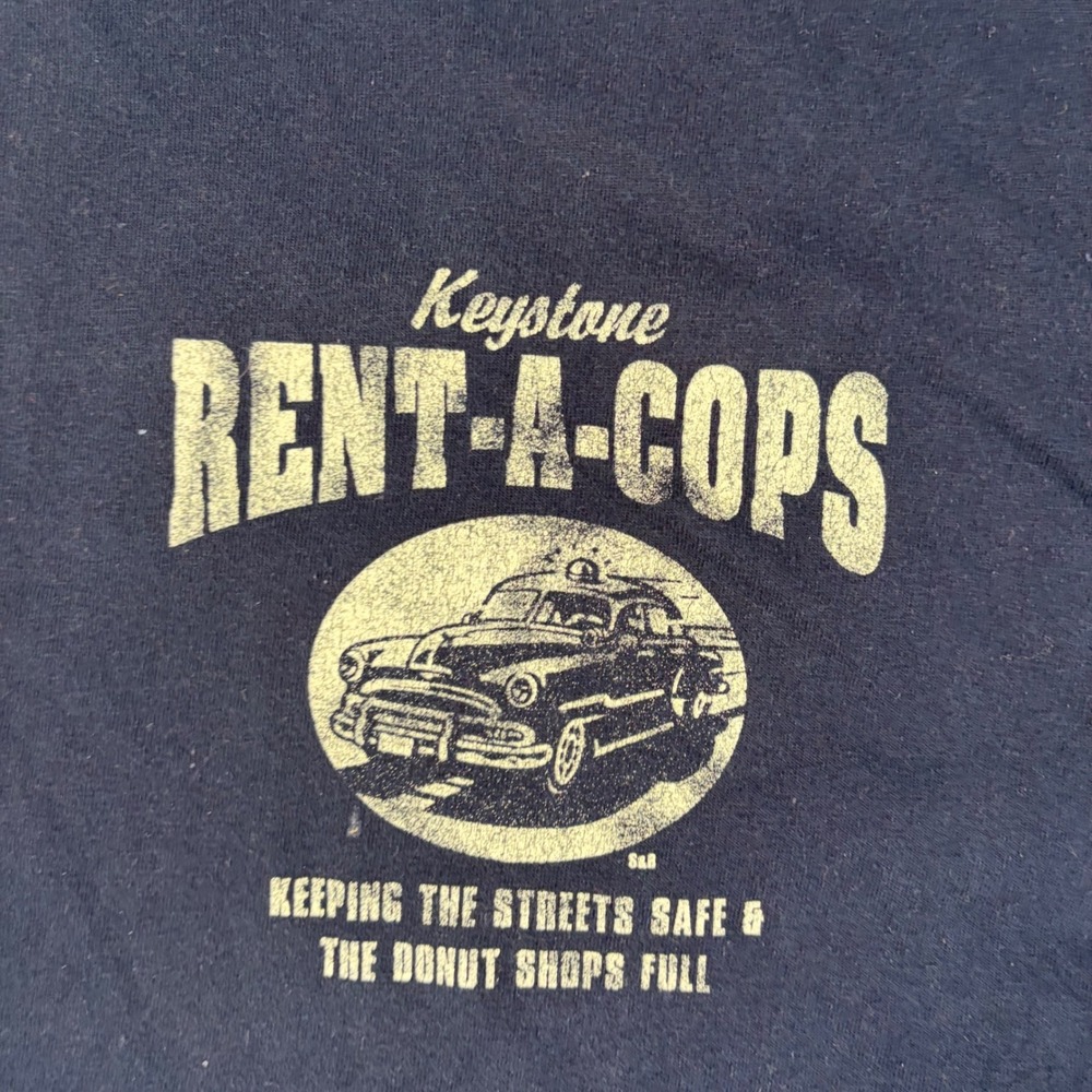 Y2K Rent-A-Cops Long Sleeve Shirt Mens Large Navy Blue Keystone Graphic Humor - Picture 2 of 8
